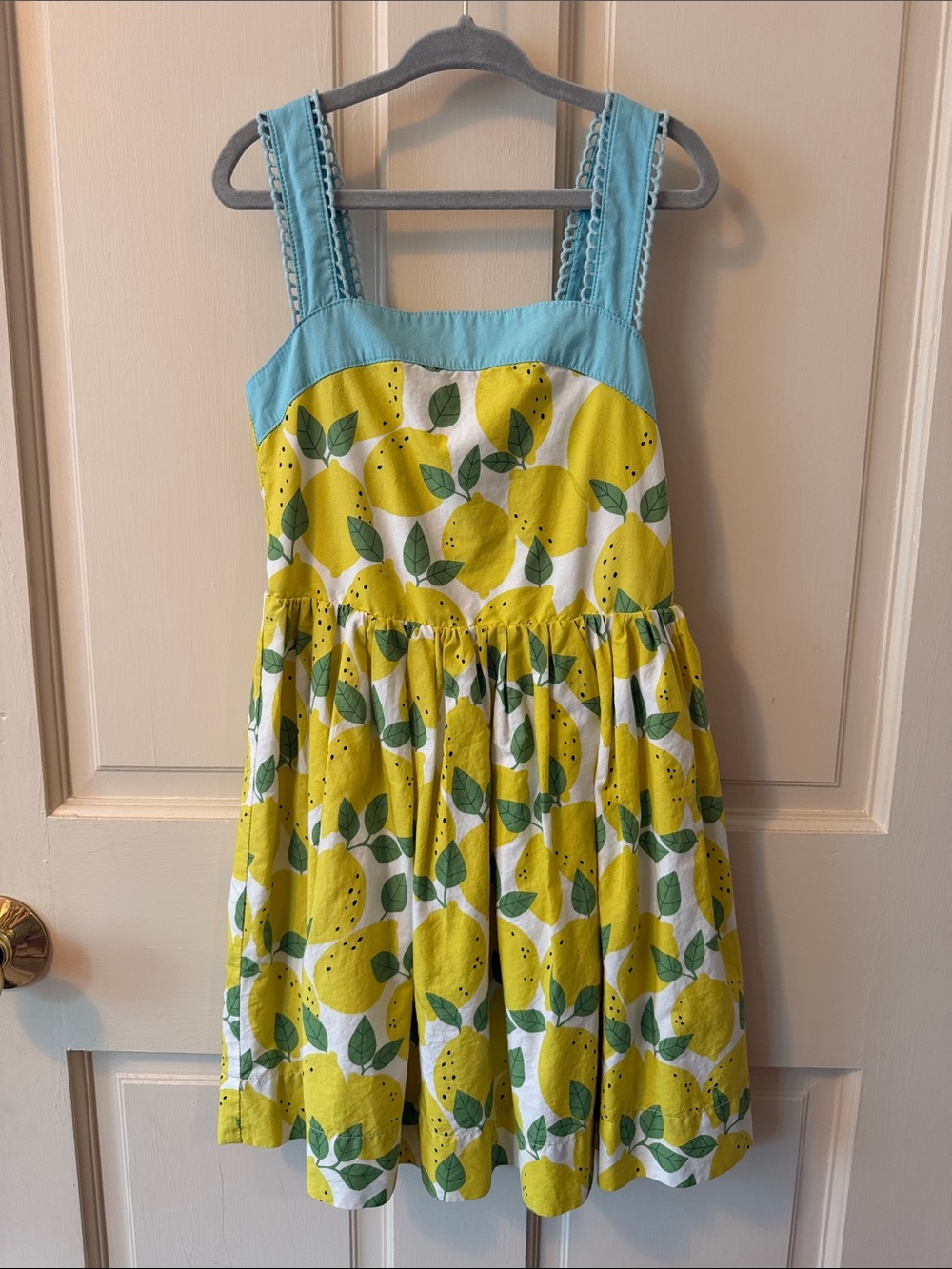 Mini Boden Yellow Lemon Print Sundress with Blue Bodice